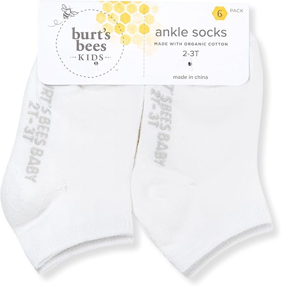 Burt's Bees Baby Unisex Baby Socks Ankle or Crew Height Made with Soft Organic Cotton, 6 Packs with Non-Slip Grips for Babies