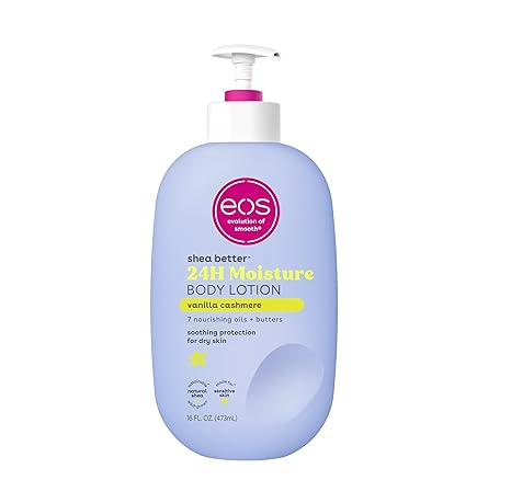 eos Shea Better Body Lotion- Vanilla Cashmere, 24-Hour Moisture Skin Care, Lightweight & Non-Greasy, Made with Natural Shea, Vegan, 16 fl oz