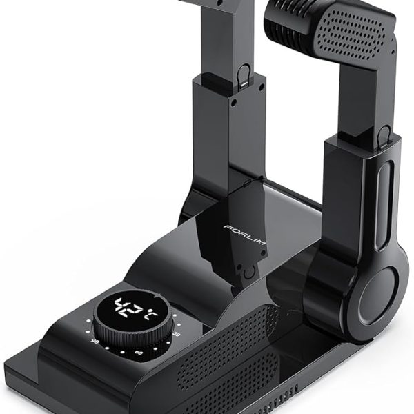 FORLIM Boot Dryer for Work Boots, Shoe Dryer with Heat Blower, Glove Dryer & Boot Warmer - 180° Adjustable Dry Rack - Telescopic Bendable Dry Ports - Intelligent Timer - Black