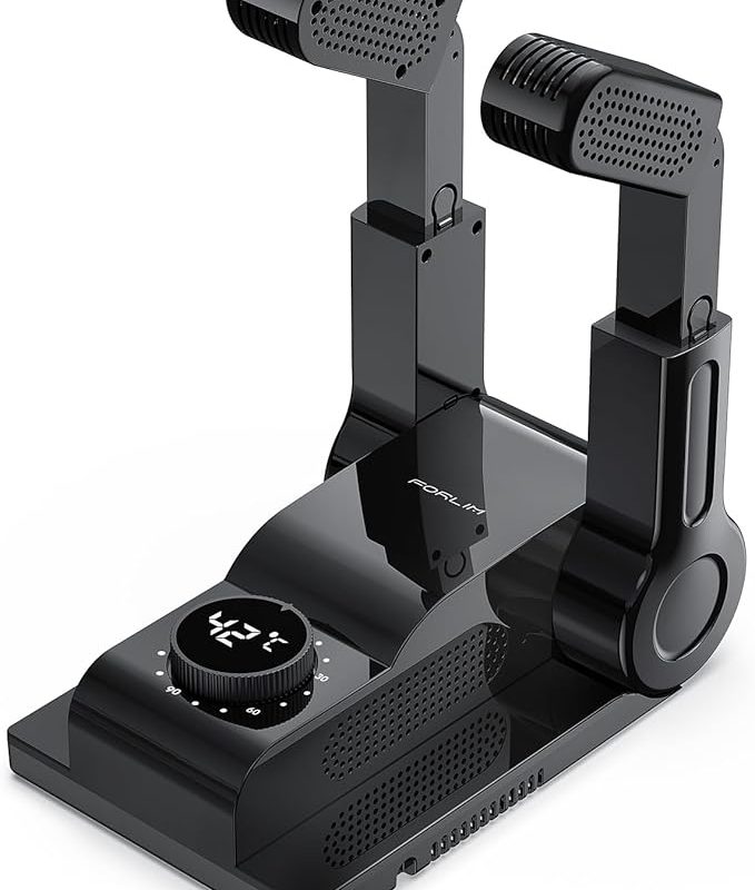 FORLIM Boot Dryer for Work Boots, Shoe Dryer with Heat Blower, Glove Dryer & Boot Warmer - 180° Adjustable Dry Rack - Telescopic Bendable Dry Ports - Intelligent Timer - Black