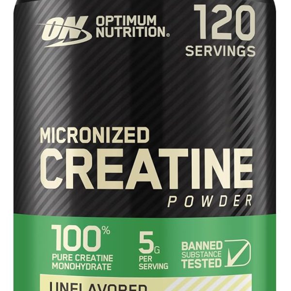 Optimum Nutrition Micronized Creatine Monohydrate Powder, Unflavored, 120 Servings, 600 Grams (Packaging May Vary)