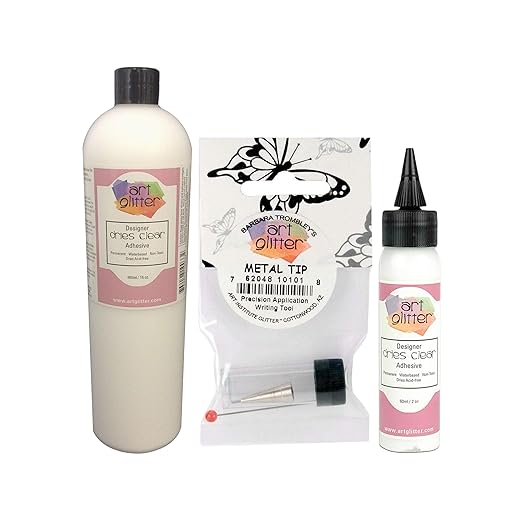 Designer Dries Clear Adhesive Non-Toxic Water-Based 2oz (60ml) and 16oz (480ml) with Metal Tip Precision Application Writing Tool — Arts and Crafts Scrapbooking Supplies Kit