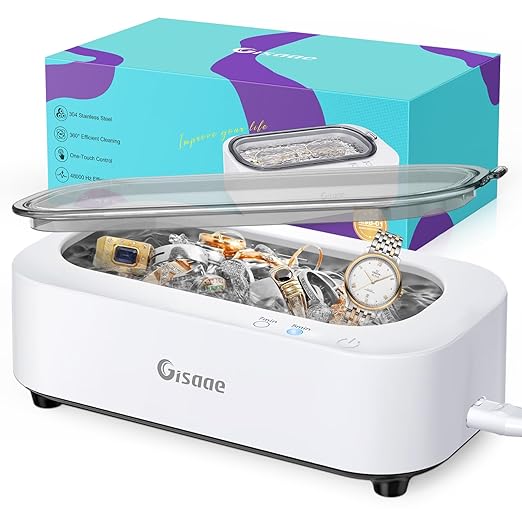 Jewelry Cleaner, 48kHz Professional Ring Cleaner with 2 Modes, 12oz Jewelry Cleaner Ultrasonic Machine for Glasses, Watch Band, Retainer, Denture, Razor, Silver