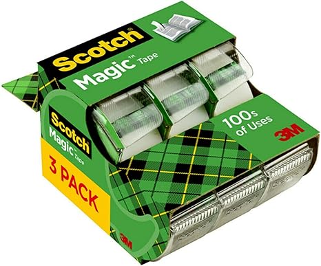 Scotch Magic Tape, Repair Christmas Cards and Use as Holiday Gift Wrap Supplies for Christmas, 3/4 x 300 Inches, 3 Dispensered Rolls