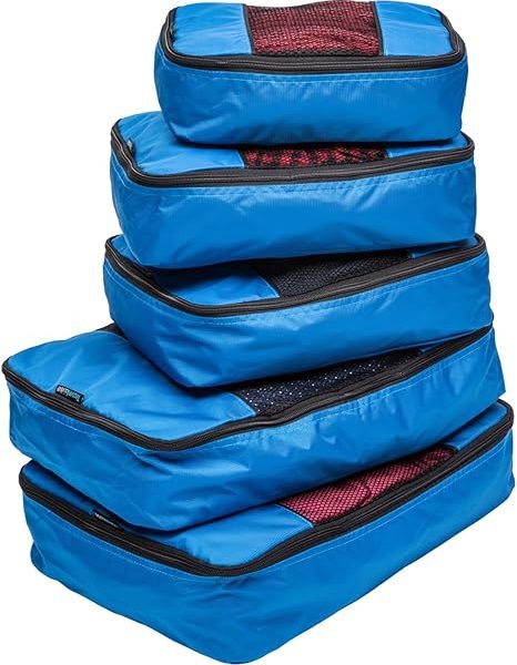 TravelWise Luggage Packing Organization Cubes 5 Pack, Blue, 2 Small, 2 Medium, 1 Large