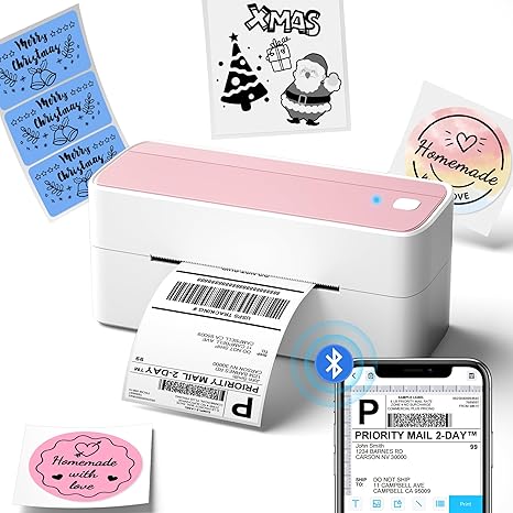 Phomemo Bluetooth Thermal Label Printer, 241BT 4X6 Wireless Shipping Labels Printer for Small Business, Pink Label Printers for Shipping Package, Compatible with iPhone, Android, Amazon, Shopify, USPS