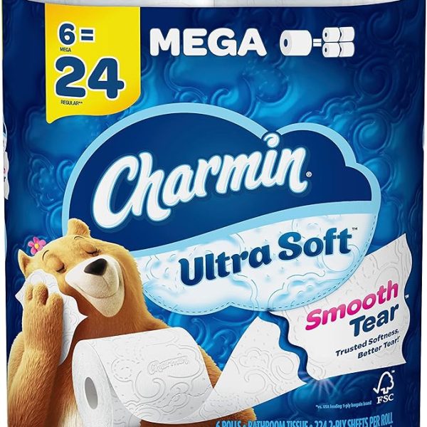 Charmin Ultra Soft Toilet Paper 6 Mega Rolls = 24 Regular Rolls