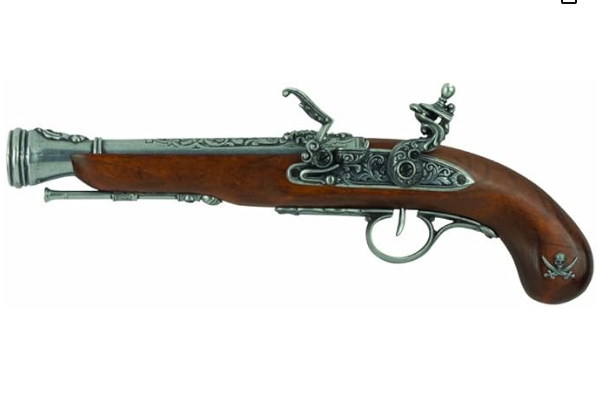 Denix Left Handed Pirate Flintlock Blunderbuss Pistol, Antique Gray