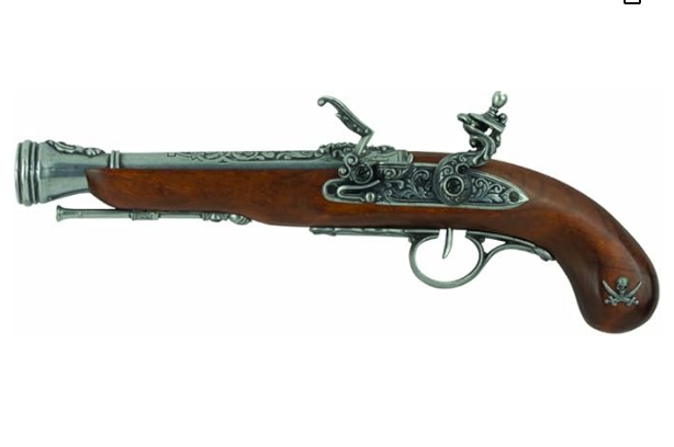 Denix Left Handed Pirate Flintlock Blunderbuss Pistol, Antique Gray