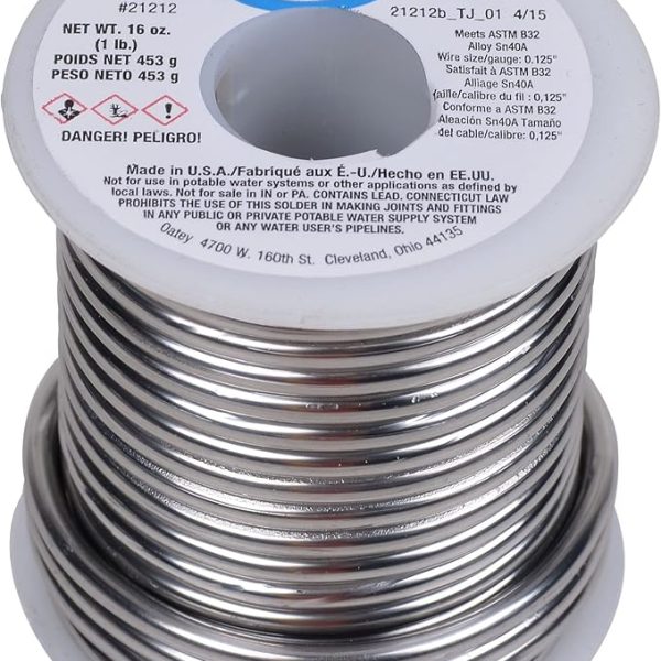 Oatey 21212 Rosin Leaded Core Solder, 1/8 in Dia, Silvery, 1 Lb, Grey