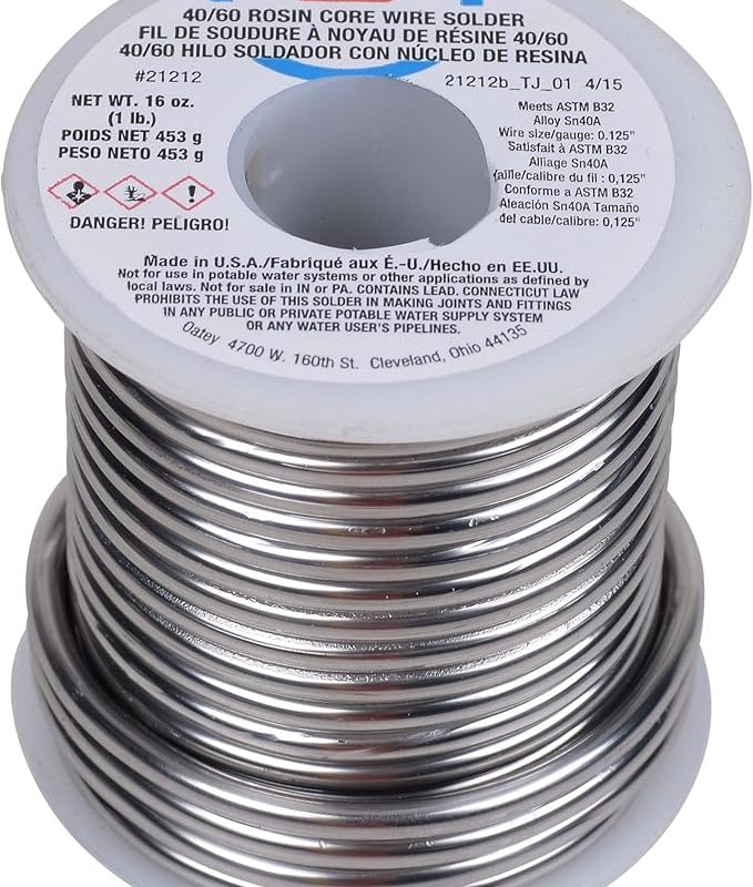 Oatey 21212 Rosin Leaded Core Solder, 1/8 in Dia, Silvery, 1 Lb, Grey