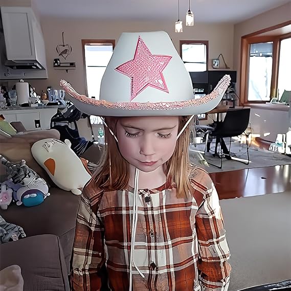 Rhode Island Novelty White Felt Cowgirl Hat with Pink Star, One per Order